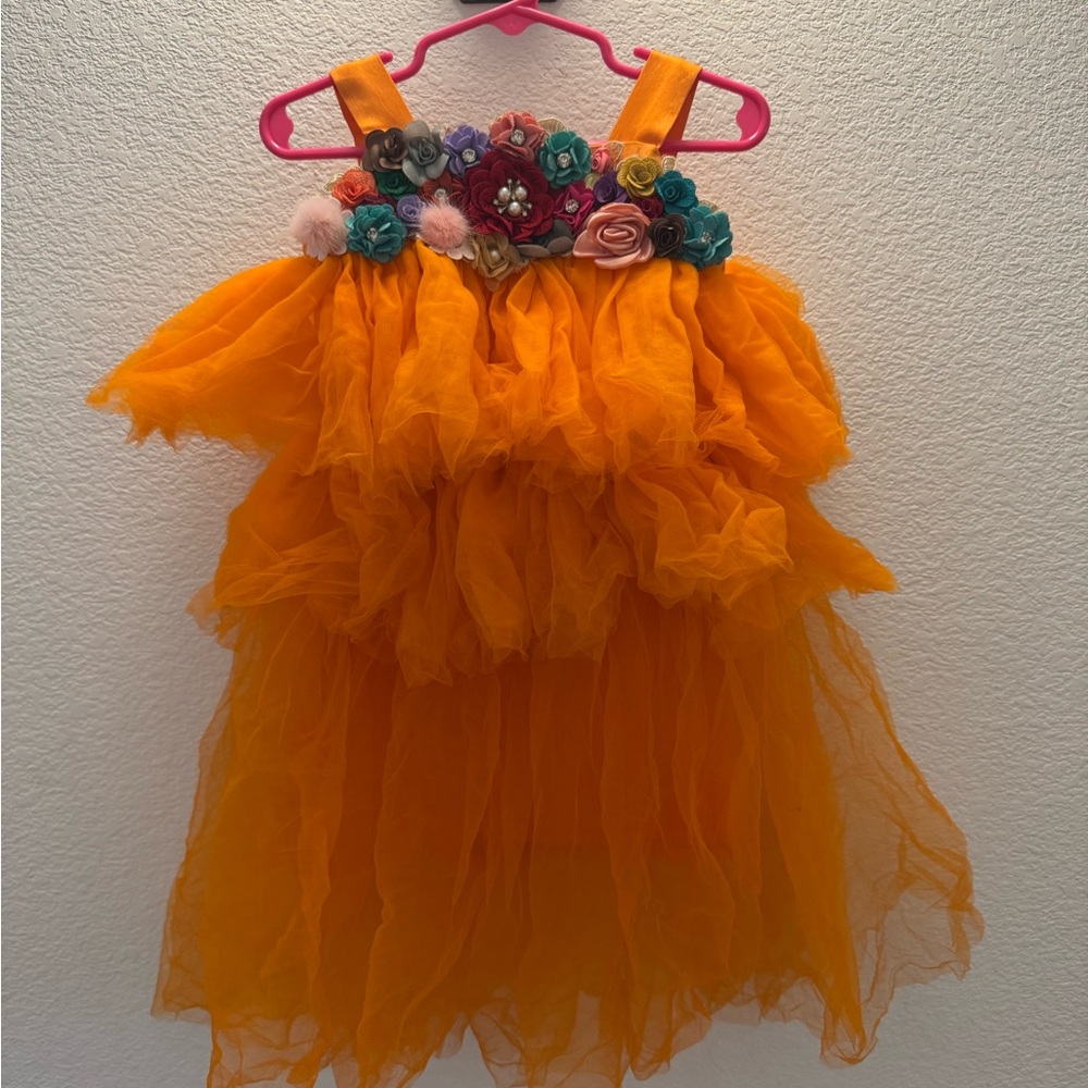Floral Orange Kids Costume Dress